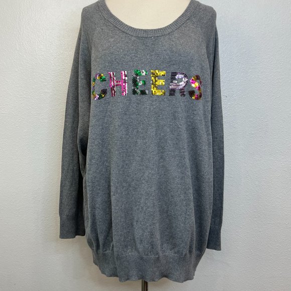 NWT Torrid Gray Cheers Sequin Raglan Sleeve Pullover Sweater Womens Size 4/26 - Picture 3 of 8